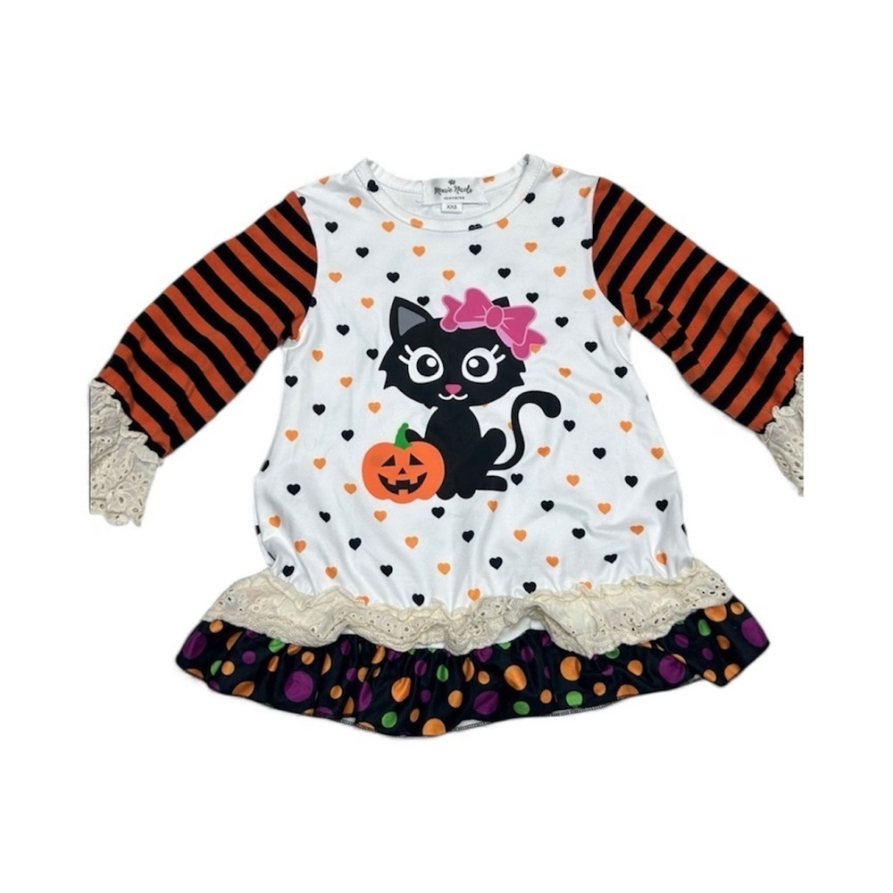 Marie Nicole Halloween Cat Dress with Striped Sleeves